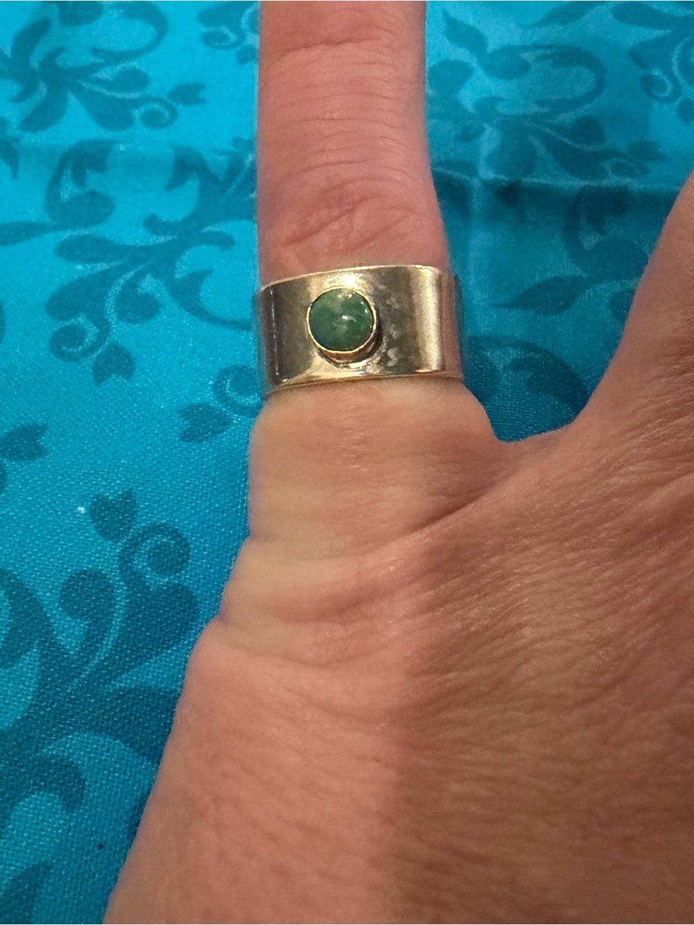 .925 Silver Band Ring with Green Stone Accent